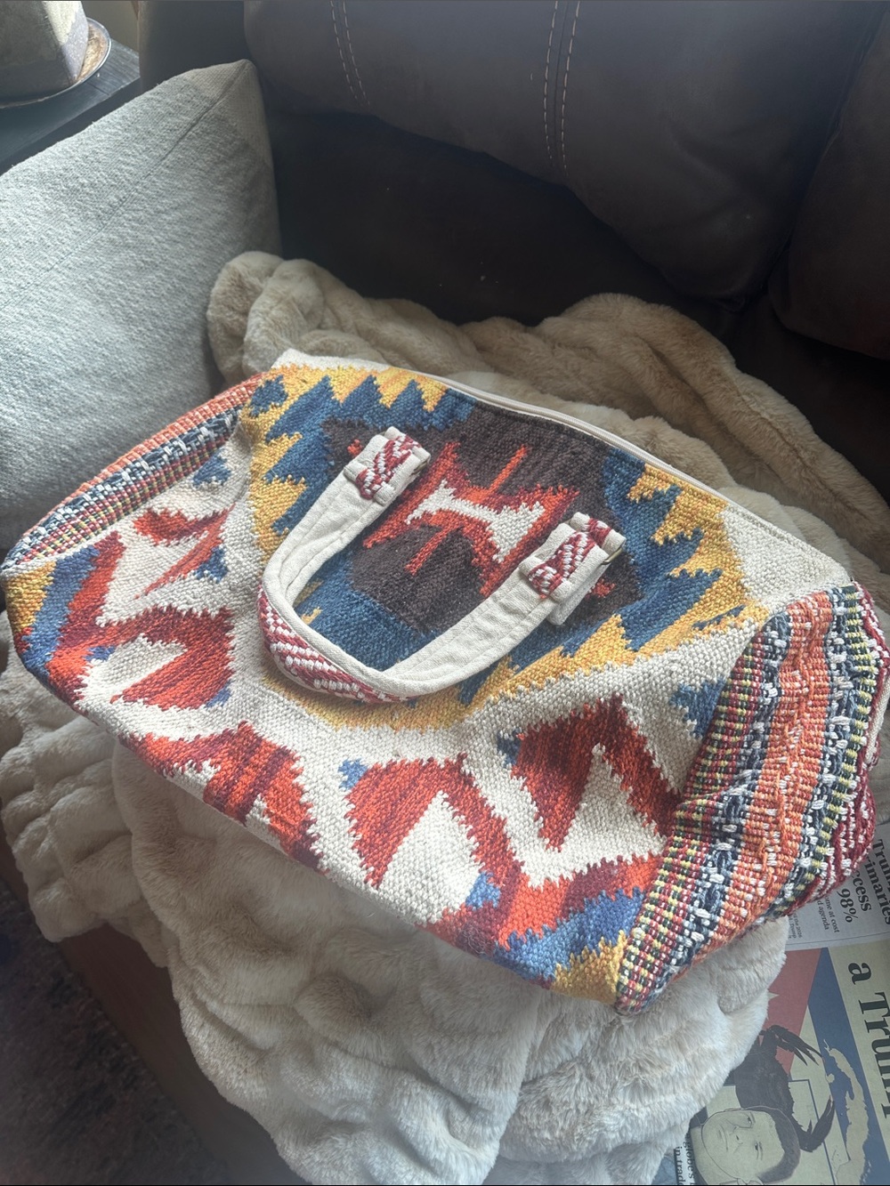 Boho Kilim Tote Bag in Red, Blue & Yellow